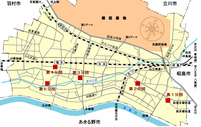 画像：各分団詰所の所在地図